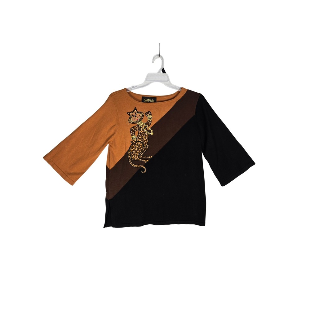 Bob Mackie Sweater Womens Medium Wearable Art Leopard Rhinestone Colorblock EUC